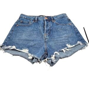 Wild Fable Women's Denim Shorts Size 4 Blue Jean Button Fly Frayed Hem Y2K